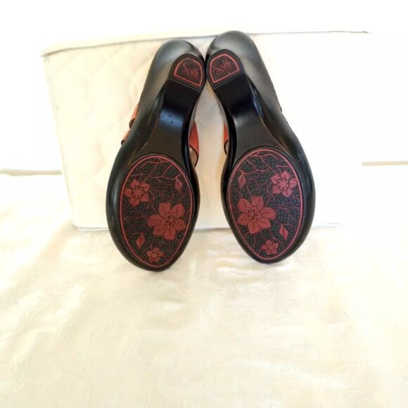Womens SOFFT Leather Flats Sandals Shoes 10 M Coral Salmon Orange Black Slip On - Picture 11 of 13